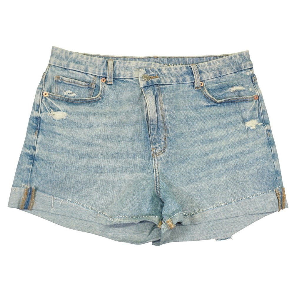 NEW American Eagle Jean Shorts Womens 14 Denim Light Wash Distressed Frayed Hem